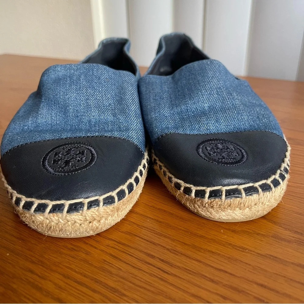 Tory Burch Color Block Espadrille Flats Denim Chambray/Navy Size 9 - Picture 7 of 16
